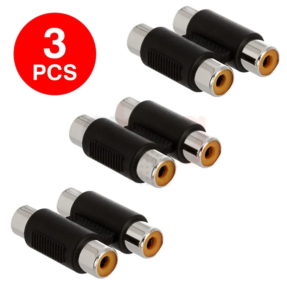 KLYNE- 3 Pack 2 Rca Coupler Double Rca Female To Female Inline Adapter Stereo Audio
