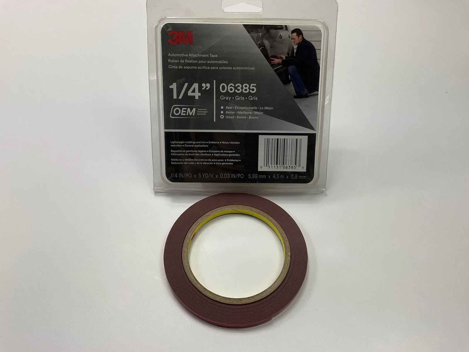 KLYNE - 3M 06385 1/4" X 5 Yd Gray Double Sided Attachment Adhesive Tape, (6385)