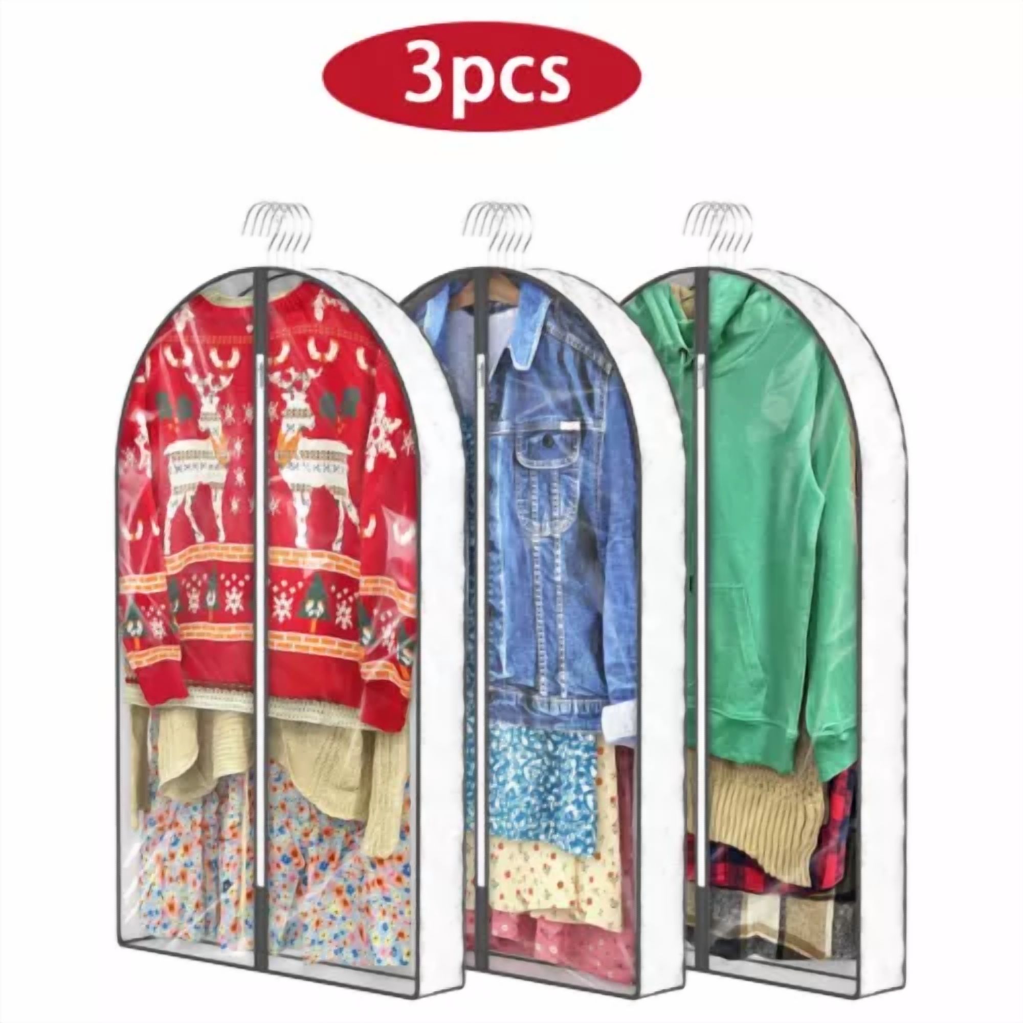 KLYNE - 3Pcs Clear Garment Bag Hanging Clothes Travel Coat Suit Dress Storage Dust Cover