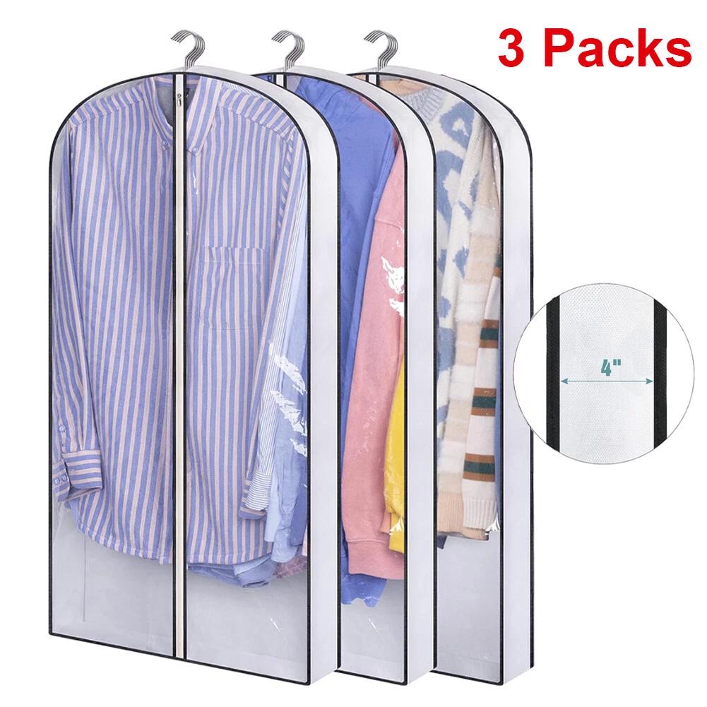 KLYNE - 3Pcs Clothes Garment Bags Clear Dust Cover Storage 4" Gussetes Suits Coat Jacket