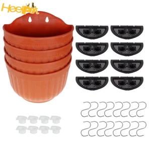 KLYNE - 4 Pack Brick Red Round Plant Flower Pots Wall Hanging Planter And Accessories