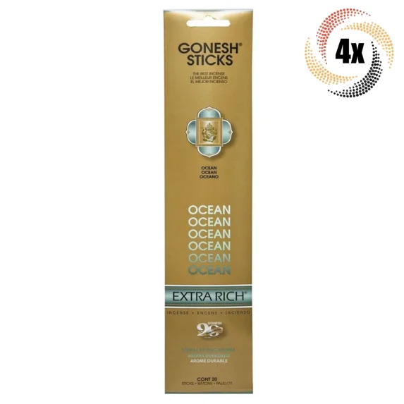 KLYNE - 4X Packs Gonesh Extra Rich Incense Sticks Ocean Scent - 20 Sticks Each