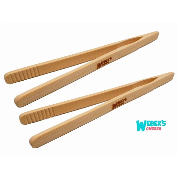 KLYNE - 6 Pack Bamboo Toaster Tongs For Cooking - Kitchen Accessory - Bread Toast Bacon
