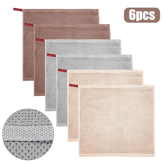 KLYNE - 6Pcs 100% Cotton Waffle Weave Kitchen Towels Absorbent Cleaning Dish Cloths Rags
