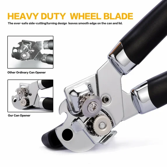 KLYNE - Can Opener, 3-In-1 Manual Can Openers Cordless Tin Opener W/Lids Off Jar Opener