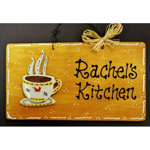 KLYNE - Coffee Cup Personalize Kitchen Name Sign Wall Art Hanger Plaque Country Decor