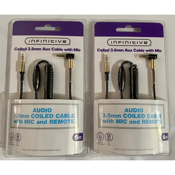KLYNE - Coiled 3.5 Mm Aux Cable With Mic X 2