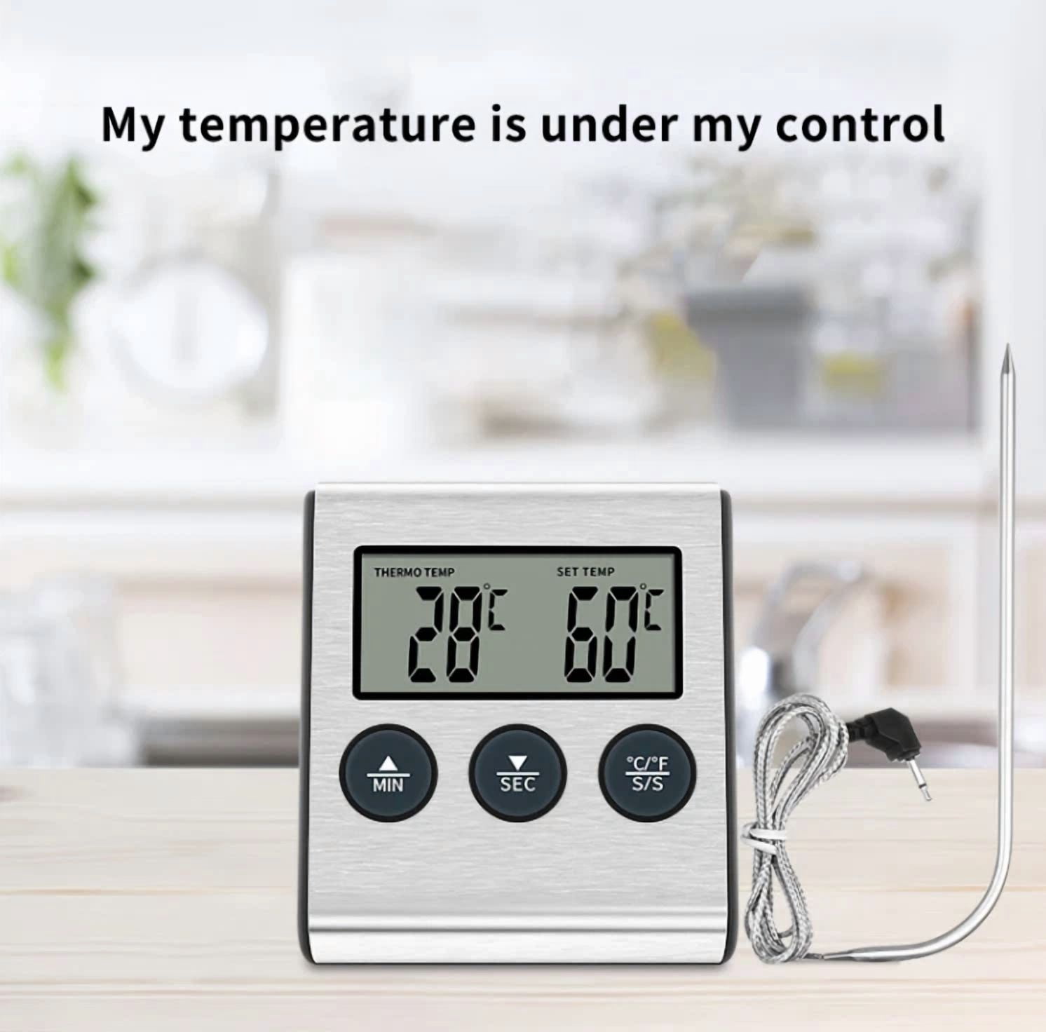 KLYNE - Electronic Thermometer Practical Kitchen Food Meat Temperature Meter Gauge Timer