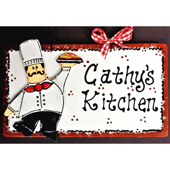 KLYNE - Fat Chef Personalize Name Kitchen Sign Wall Hanger Plaque Cucina Bistro Decor