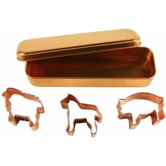 KLYNE - Fox Run 3 Pc Copper Plated Cookie Cutters - Farm Animals