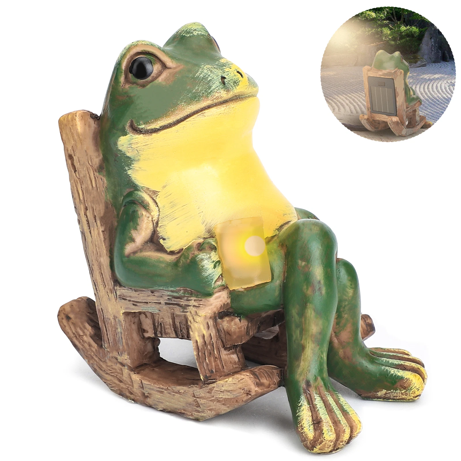 KLYNE - Frog Garden Statue With Light Lawn Ornament Garden Figurine Light Yard Art Decor
