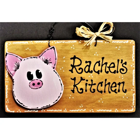KLYNE - Pig Personalized Name Kitchen Sign Decor Wall Art Hanger Plaque Barnyard Decor