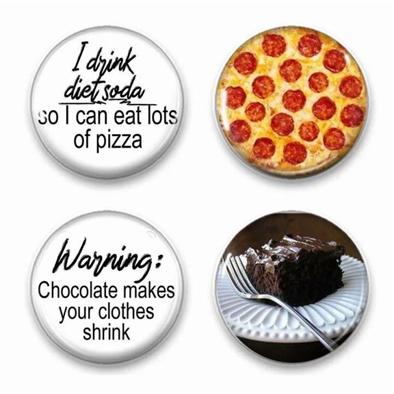 KLYNE - Set 4 Pizza Chocolate Glass Dome Magnets Fridge File Cabinets Locker Handmade