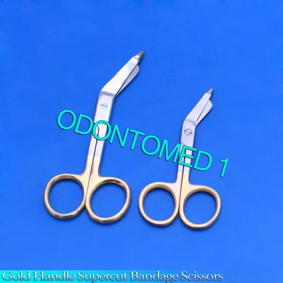 KLYNE - Set Of 2 Gold Handle Supercut Bandage Scissors 3.5"+5.5" With One Serrated Blade