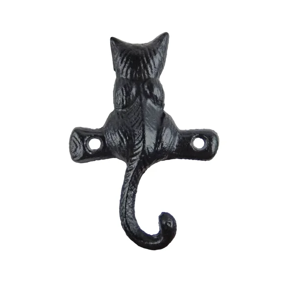 KLYNE - Small Black Cat Tail Metal Wall Hook Cast Iron Key Hanger 4 Inch