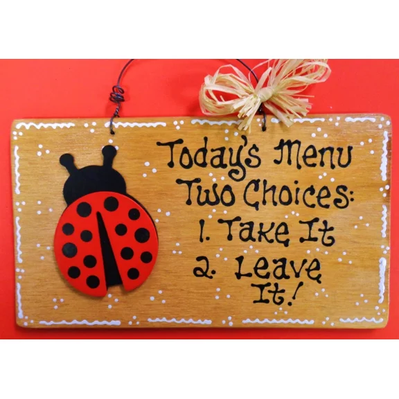 KLYNE - Stained Sign Ladybug Today'S Menu Kitchen Decor Wall Hanger Country Wood Plaque