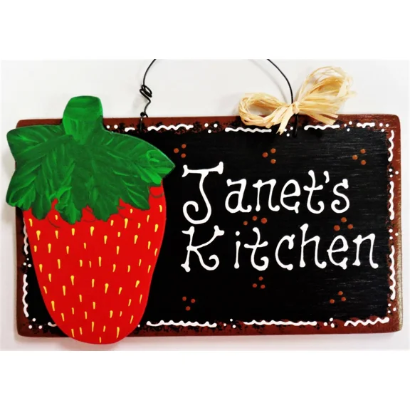 KLYNE - Strawberry Personalized Name Kitchen Sign Strawerries Wall Art Fruit Plaque