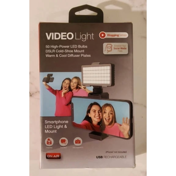 KLYNE - Tzumi Video Light & Phone Mount 50 Led Bulbs 2-Diffuser Usb Rechargeable