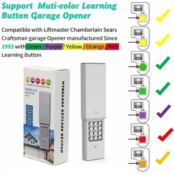 KLYNE - Universal Garage Door Opener Keypad Keyless Entry Control 2 Door For Chamberlain