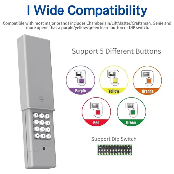 KLYNE - Universal Garage Door Wireless Keypad Opener For Chamberlain Control 2 Doors