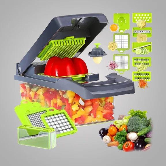 KLYNE - Vegetable Chopper Slicer 14-In-1 Food Cutter Kitchen Mandoline Slicer Onion