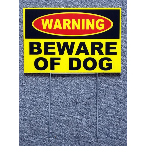 KLYNE- Warning - Beware Of Dog Sign 8"X12" New With Stake Security Surveillance Yellow