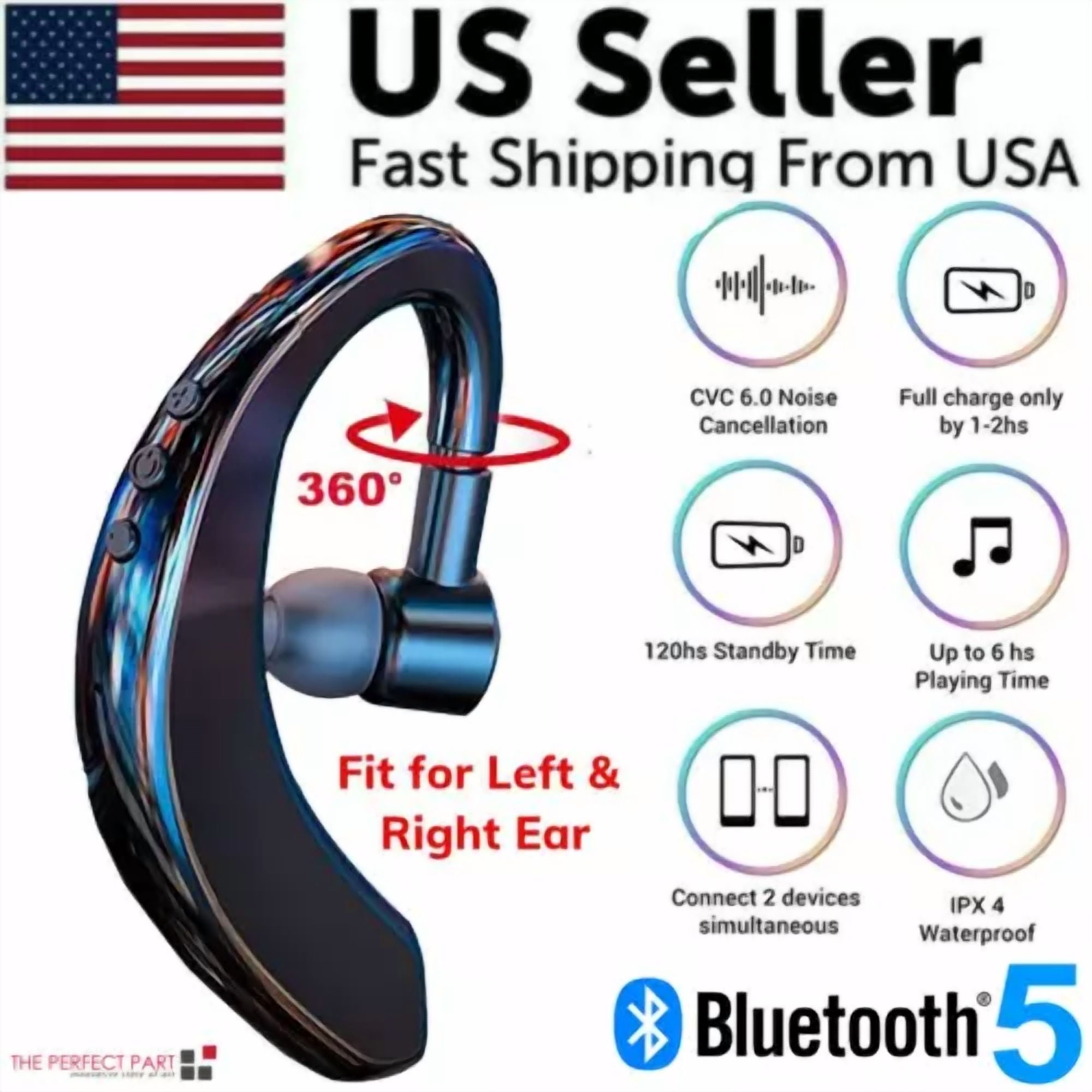 KLYNE- Wireless Bluetooth 5.0 Earpiece Headset Driving Trucker Earbuds Noise Cancelling