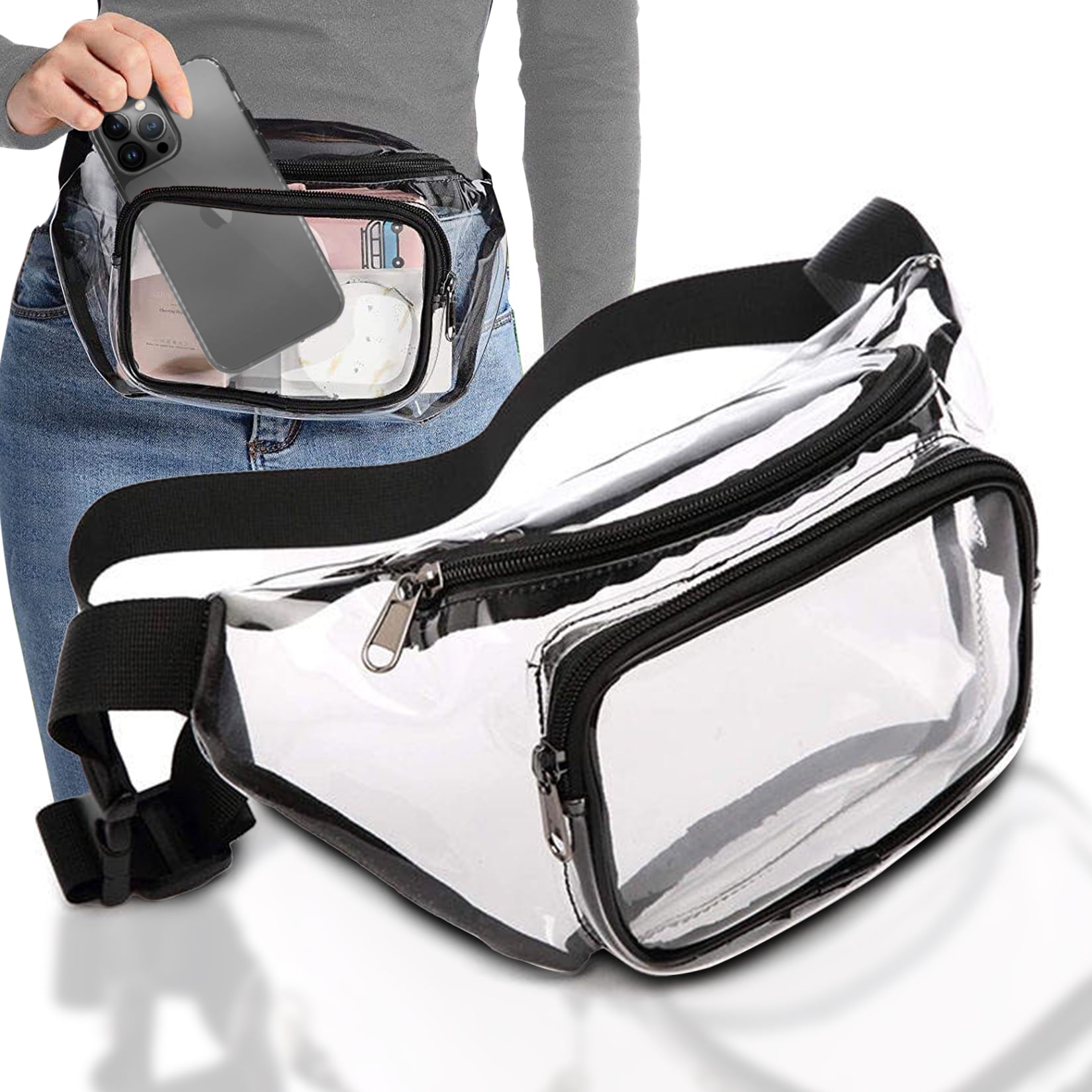 KLYQUE Fanny Packs for Women Men, Clear Fanny Pack Waterproof Transparent Cute Waist for Travel, Beach, Events, Concert Bags