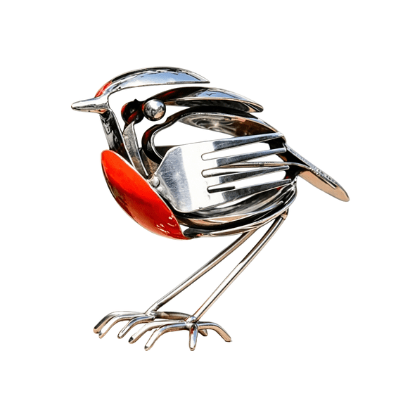 KLYZONIC Robin Bird Steel Sculpture Handcrafted Waterproof Rustproof Metal Statue for Home Garden Patio Office Decor