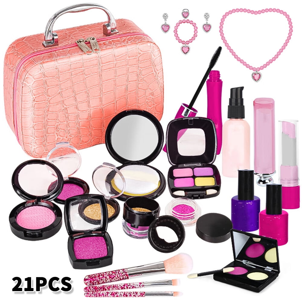 KLZO Girls Simulation Makeup Kit, Kids Makeup Set with Cosmetic Bag for
