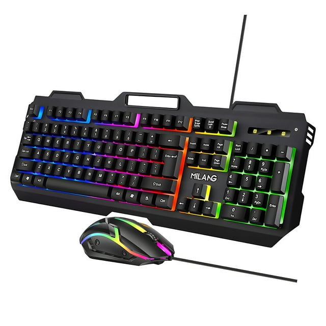 KLZO LED Wired Gaming Keyboard Mouse Kit with Phone Holder, Mechanical Feel Keyboard, RGB