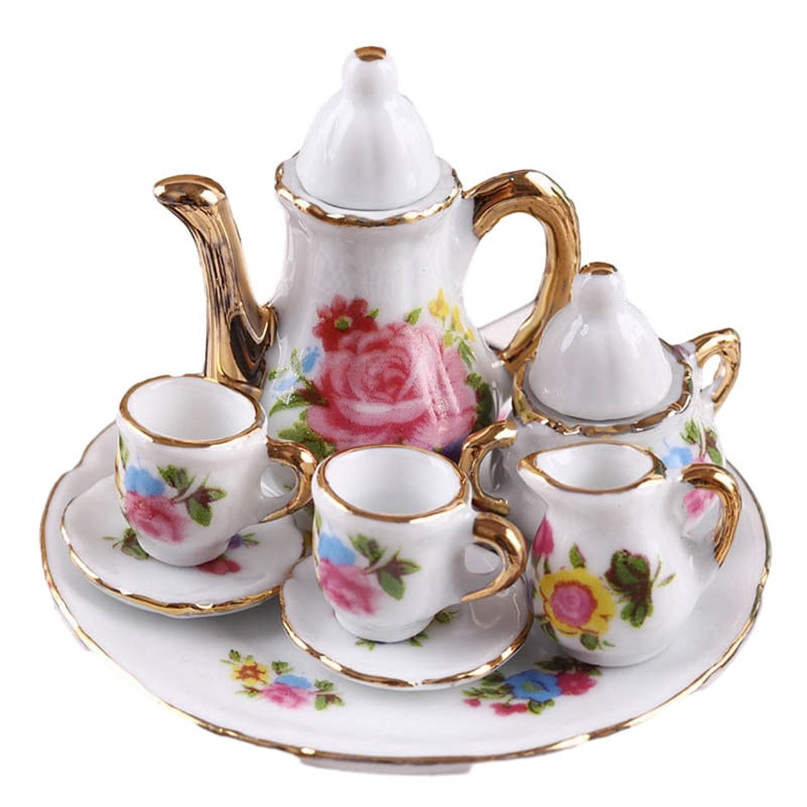 KLZO Mini Tea Set Micro Toys - Ceramic Teapot Cup with Delicate Flower Design - Walmart.com