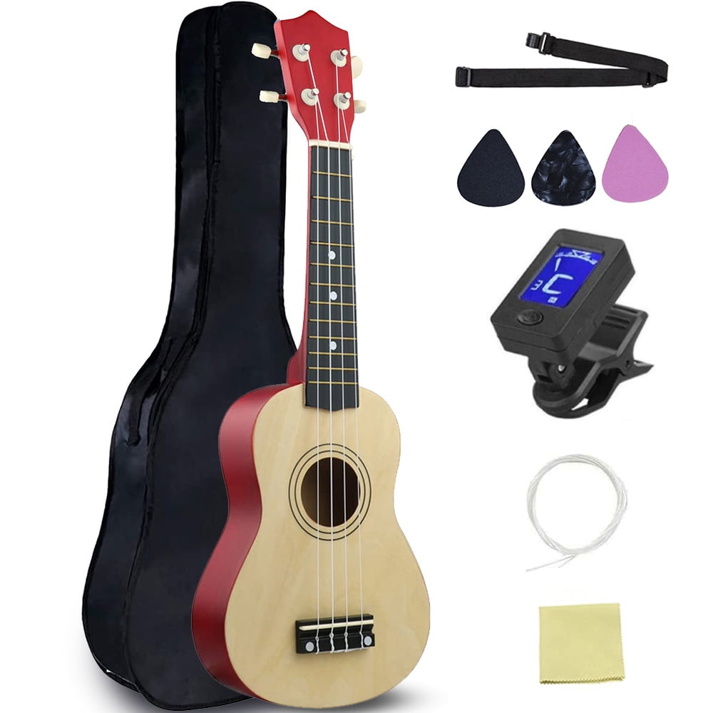 KLZO Soprano Ukulele Beginner Pack 21 Inch Basswood kids Ukuleles Starter Kit with Storage Bag Strap Digital Tuner Spare Strings and Picks