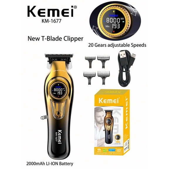 KM-1677 New Electric Hair Clipper Professional Barber T-Blade Hair Trimmer 0mm Gapped Carving Clipper
