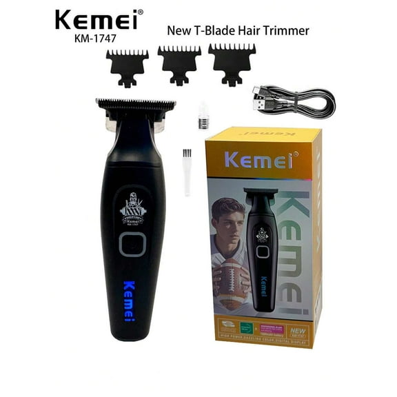 KM-1747 Professional Hair Trimmer New Electric Beard Trimmer For Men Zero-Cut T-Blade Hair Clipper 0mm Zero Gappped Carving Clipper