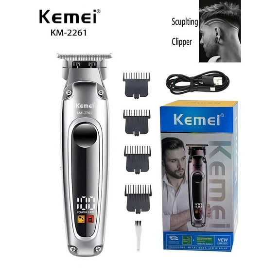 KM-2261 Electric Hair Trimmer For Barber Shop 0mm Zero Gapped Carving Scuplting Clipper Stainless Steel Blade Usb Rechargeable Hair Clipper For Men