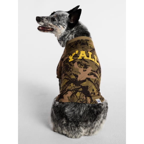 Kacey Lee Camo Print Y'all Pet Tee for Cats and Dogs, Green Camo, Medium