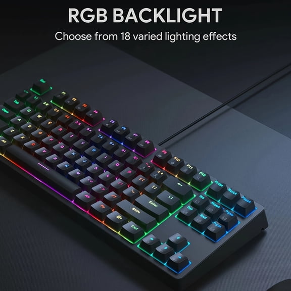 KM-G14 Mechanical Keyboard, Compact 87 Keys Gaming Keyboard With Blue Switches, RBG Light
