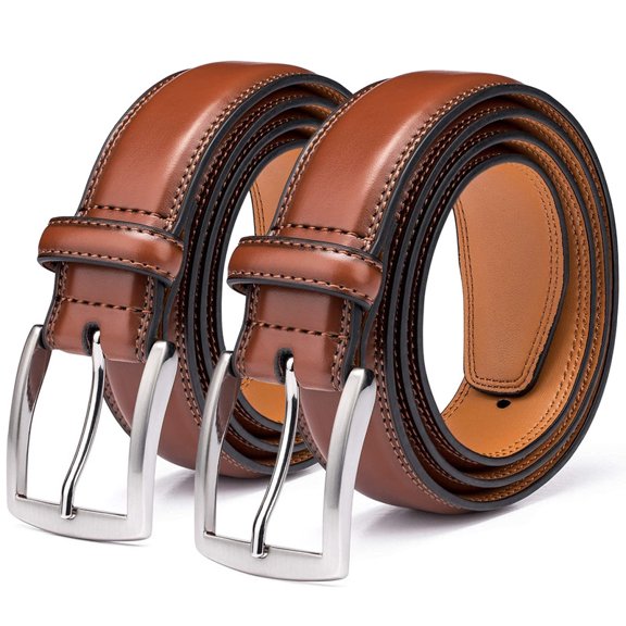 KM Legend Men's 2 Pack Leather Dress Belts, Classic Fashion Belts for Work, Business and Casual