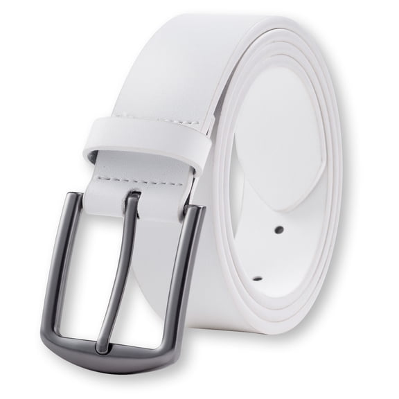 KM Legend mens Leather Dress Belt for Work Business and Casual(White, 30)