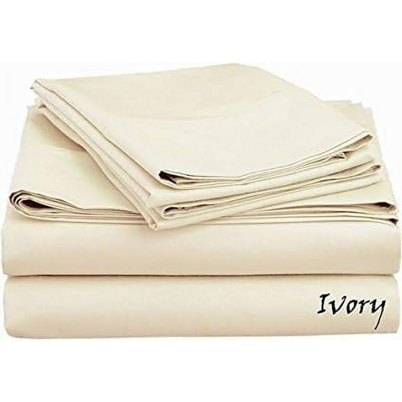 KM Linen 1500 Thread Count 100% Pima Cotton Sheet Set, Full Size, Ivory - 18-Inch Deep Pocket, Solid Color Free Shipping
