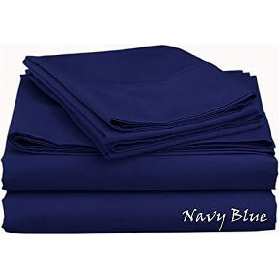 KM Linen 1500 Thread Count 100% Pima Cotton Sheet Set, Full Size, Navy Blue - 22-Inch Deep Pocket, Solid Color Free Charges