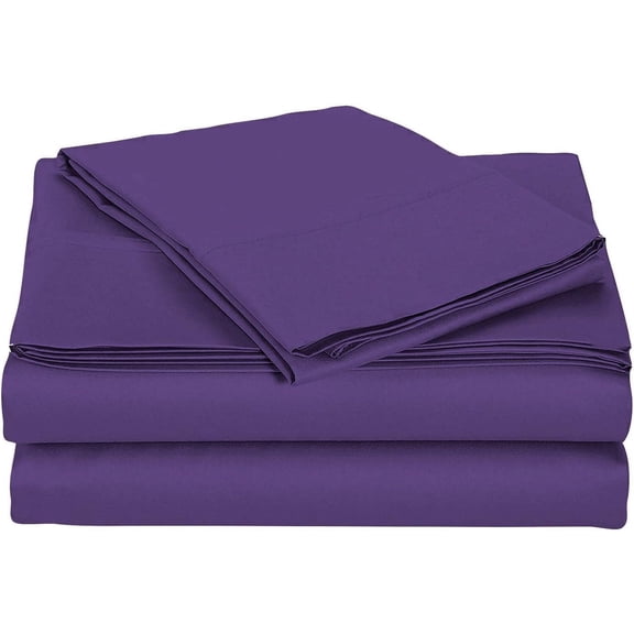 KM Linen 1500 Thread Count 100% Pima Cotton Sheet Set, King Size, Purple - 24-Inch Deep Pocket, Solid Patterened