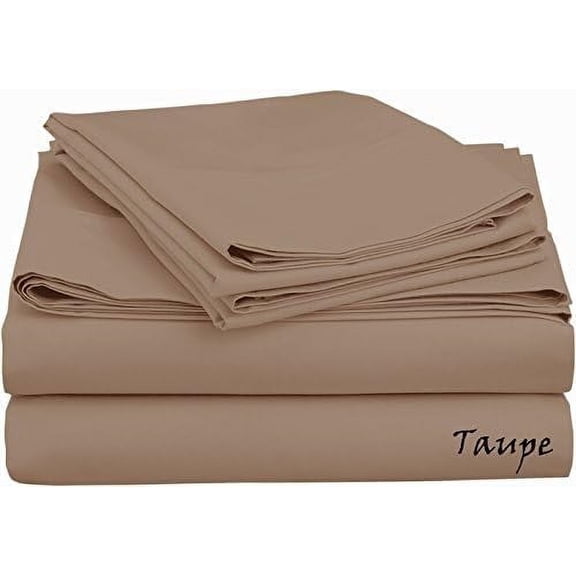 KM Linen 1500 Thread Count 100% Pima Cotton Sheet Set, Queen Size, Taupe - 15-Inch Deep Pocket, 4-Piece Solid Color Bedding