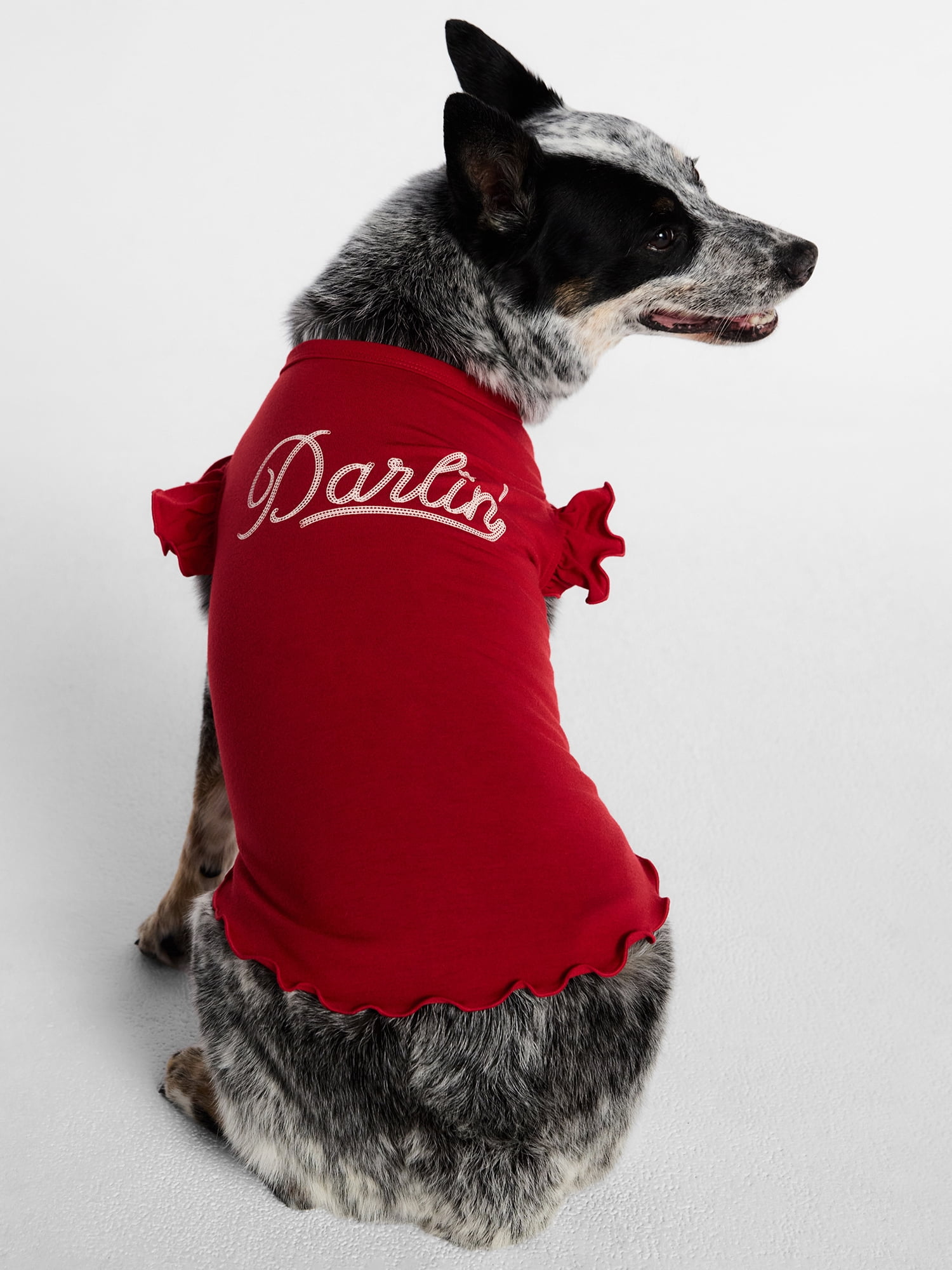 Kacey Lee Darlin' Ruffled Edge Pet Tee Shirt for Cats and Dogs, Red, Large