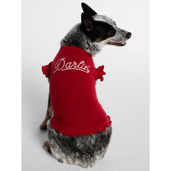 Kacey Lee Darlin' Ruffled Edge Pet Tee Shirt for Cats and Dogs, Red, Extra Small