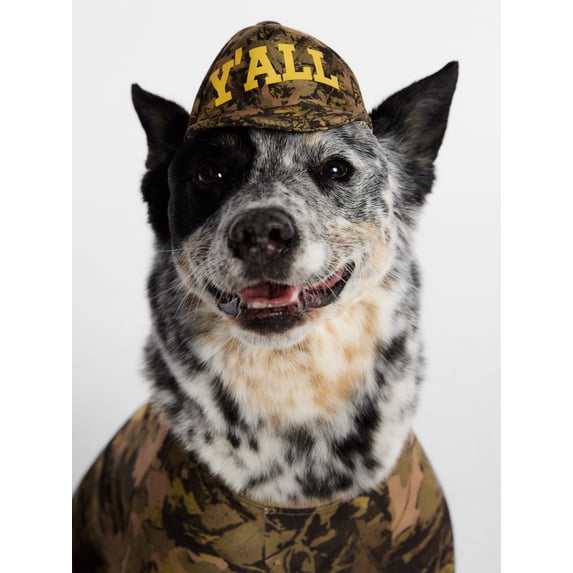 Kacey Lee Camo Print Y'all Pet Baseball Hat for Cats & Dogs, Green Camo, Extra Small/Small