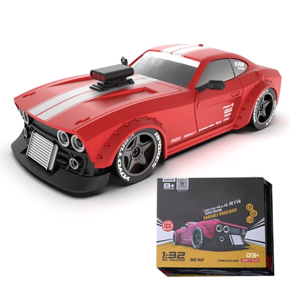 KM3299 RC Drift Car, 1/32 Remote Control Car 4WD Drift RC Cars 30KM/H High Speed Remote Control Cars Vehicle with LED Headlights, Christmas Cars Gifts for Adults - Red