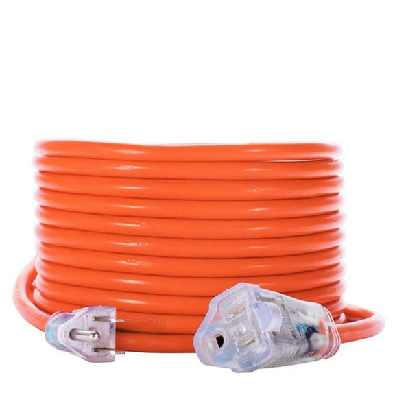 KMC Outdoor Extension Cord, 50 ft, 16/3, Weatherproof Vinyl Jacket, Lighted Plug, Orange