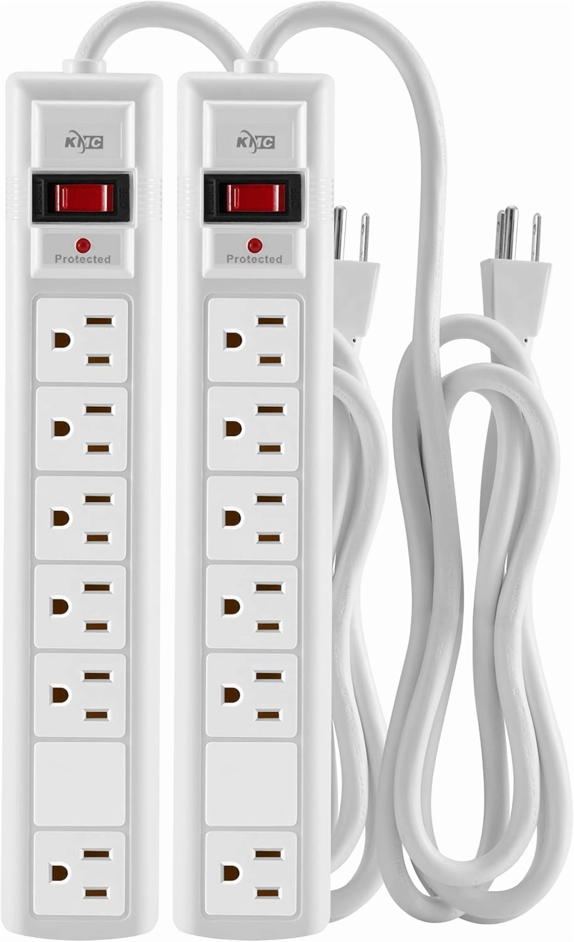 KMC 6-Outlet Surge Protector Power Strip, 2-Pack, 1200 Joules, 6ft Cord ...